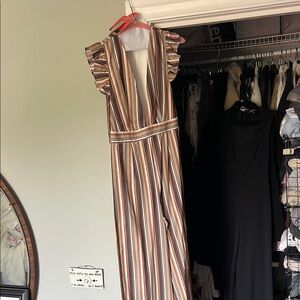 Striped Brown and White Women's jumpsuit. VICI